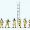 Preiser 10774 - Modern Firefighters With Breathing Apparatus -- 6 Figures In Beige Uniforms, 1 Rescued Man, Accessories - HO Scale
