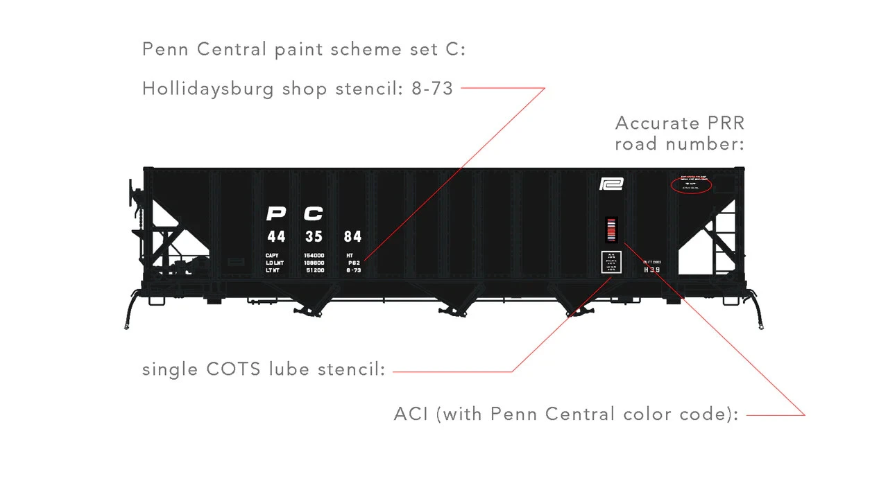Arrowhead Models 1010-3 - Commitee Design Hopper Paint Scheme Set #C Penn Central (PC) 443993 - HO Scale 1 Arrowhead Models 1010-3 - Commitee Design Hopper Paint Scheme Set #C Penn Central (PC) 443993 - HO Scale