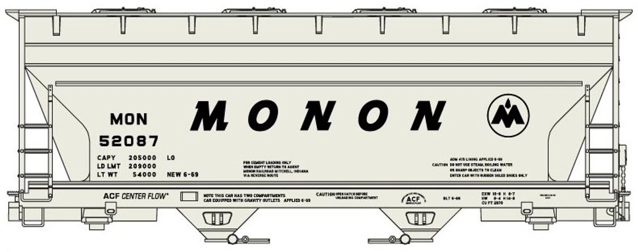 Accurail 81511 - Midwest Railroads - ACF 2-Bay Covered Hopper Monon (MON) 52087 - HO Scale 1 Accurail 81511 - Midwest Railroads - ACF 2-Bay Covered Hopper Monon (MON) 52087 - HO Scale
