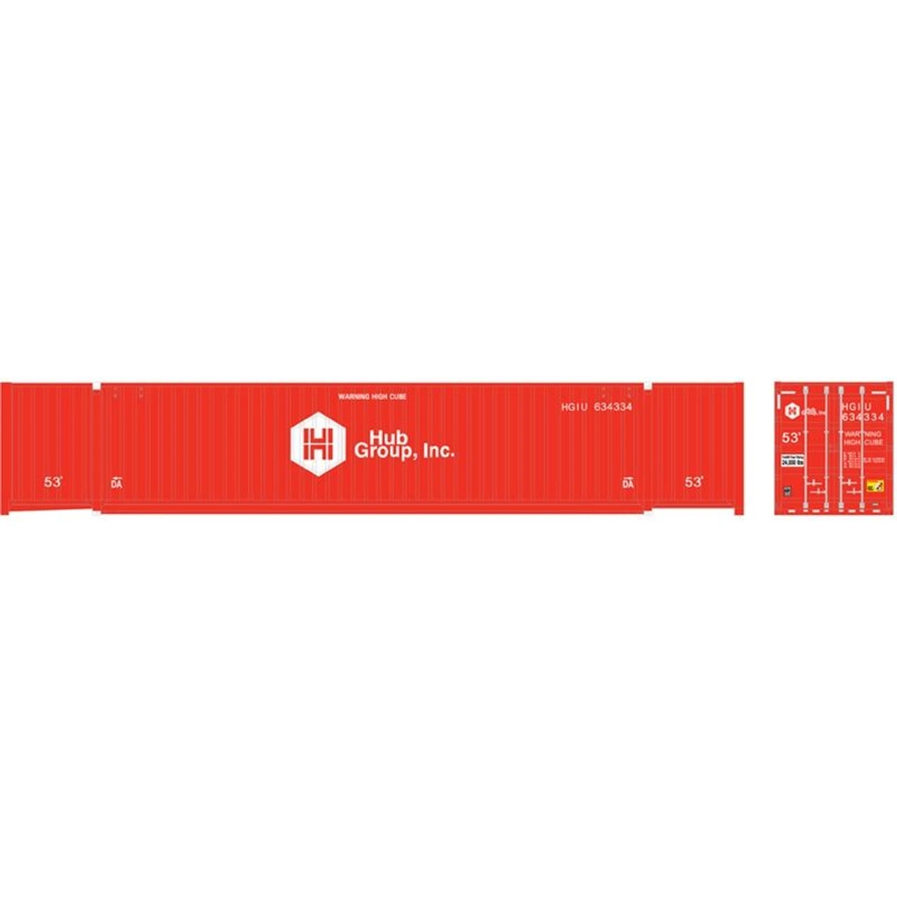Atlas 50005952 - 53' Containers - HUB W/ DA Markings Set #1 Hub Group 634334, 634406, 634608 - N Scale 1 Atlas 50005952 - 53' Containers - HUB W/ DA Markings Set #1 Hub Group 634334, 634406, 634608 - N Scale