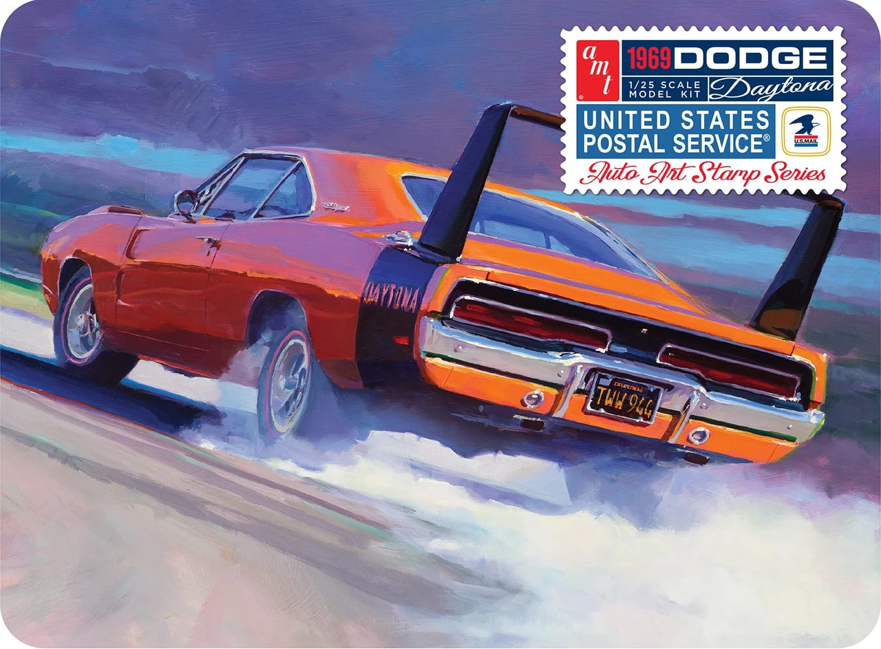 AMT 1232 - 1969 Dodge Charger Daytona (USPS Stamp Series Collector Tin) - 1:25 Scale Kit 1 AMT 1232 - 1969 Dodge Charger Daytona (USPS Stamp Series Collector Tin) - 1:25 Scale Kit