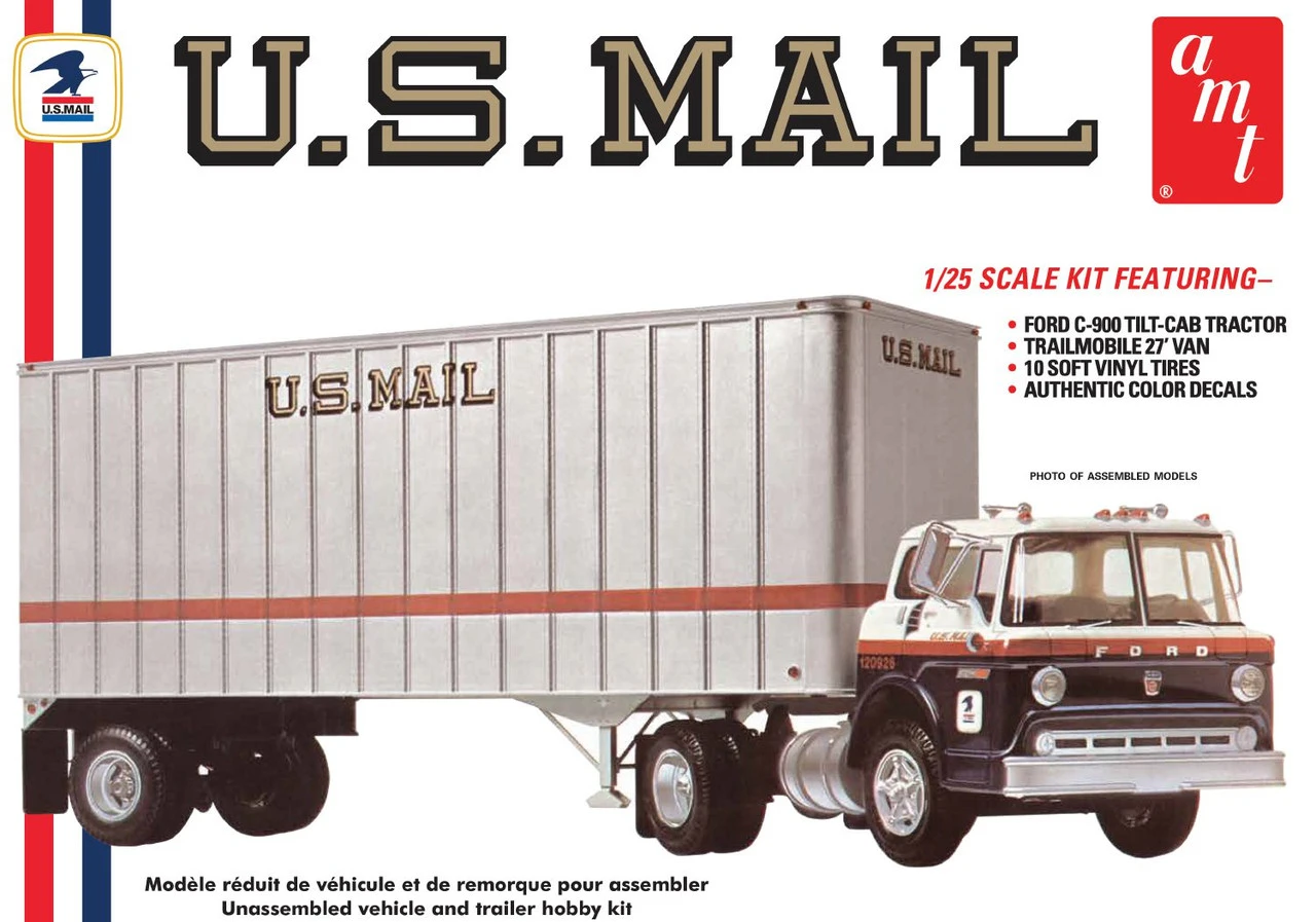 AMT 1326 - Ford C900 US Mail Truck W/ USPS Trailer - 1:25 Scale Kit 1 AMT 1326 - Ford C900 US Mail Truck W/ USPS Trailer - 1:25 Scale Kit