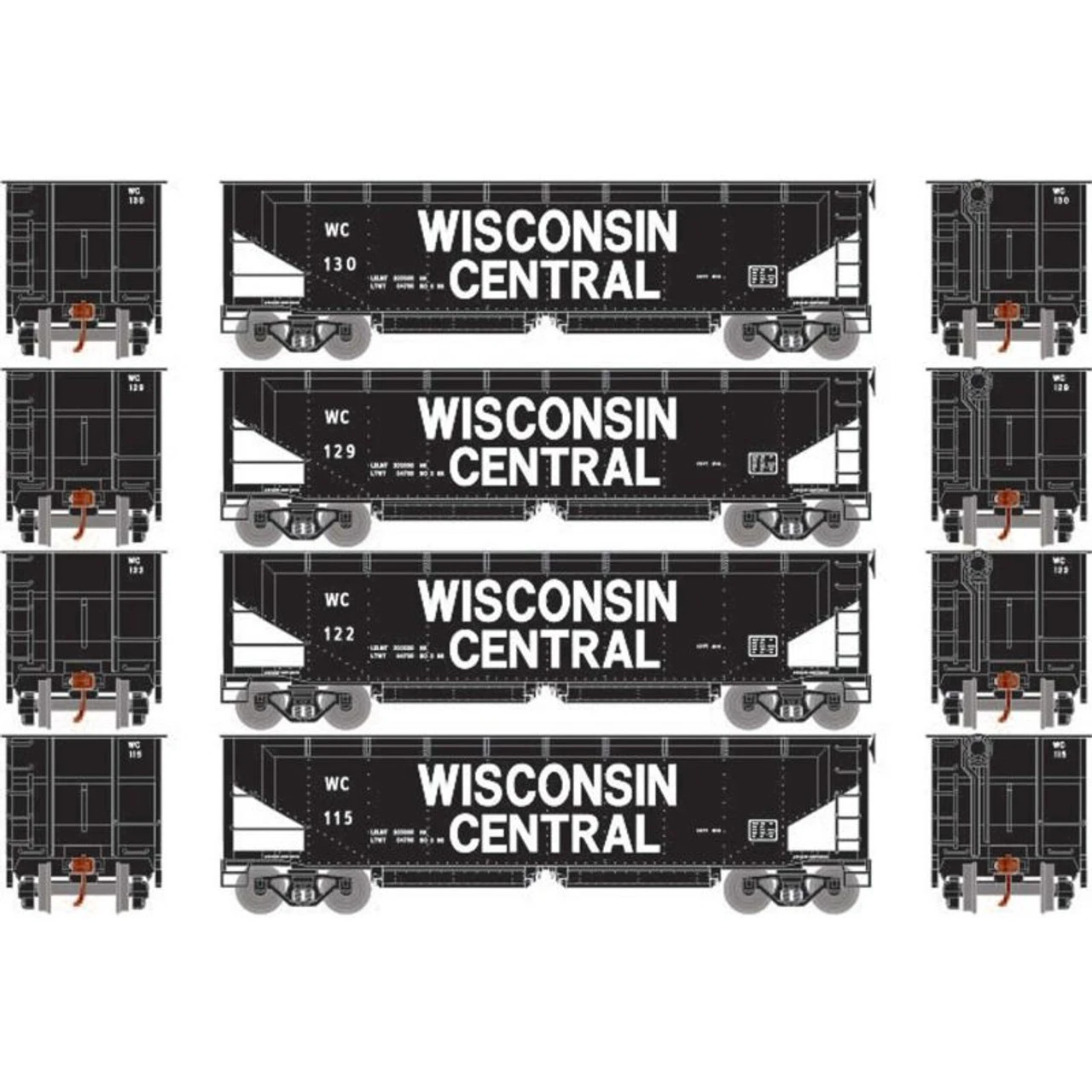 Athearn RTR 7077 - 40' Offset Ballast Hopper W/ Load Wisconsin Central (WC) 115, 122, 129, 130 - HO Scale 1 Athearn RTR 7077 - 40' Offset Ballast Hopper W/ Load Wisconsin Central (WC) 115, 122, 129, 130 - HO Scale