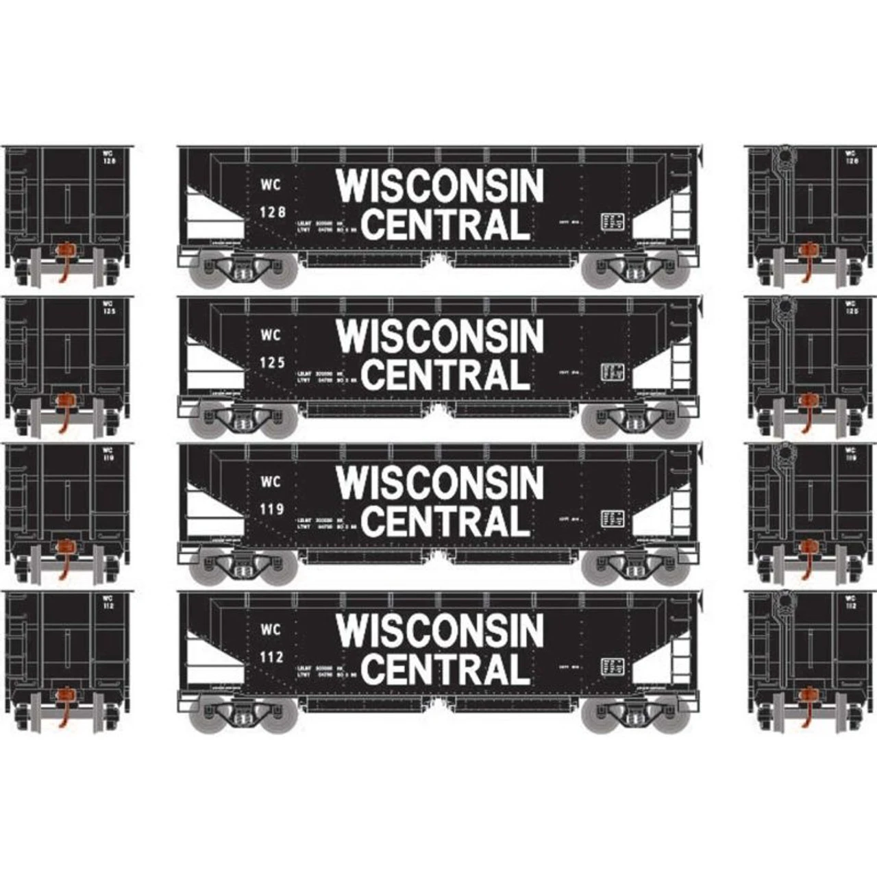 Athearn RTR 7078 - 40' Offset Ballast Hopper W/ Load Wisconsin Central (WC) 112, 119, 125, 128 - HO Scale 1 Athearn RTR 7078 - 40' Offset Ballast Hopper W/ Load Wisconsin Central (WC) 112, 119, 125, 128 - HO Scale