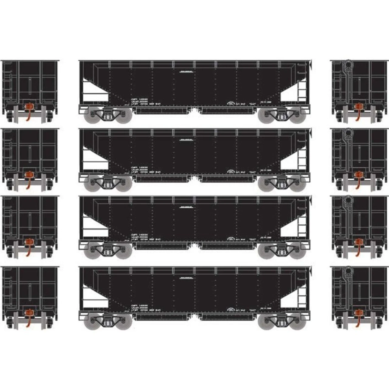 Athearn RTR 7091 - 40' Offset Ballast Hopper W/ Load Undecorated 4 Pack - HO Scale 1 Athearn RTR 7091 - 40' Offset Ballast Hopper W/ Load Undecorated 4 Pack - HO Scale