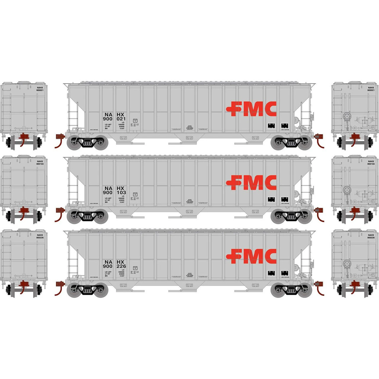 Athearn RTR 81582 - FMC 4700 Covered Hopper NAHX 900021, 900103, 900226 - HO Scale 1 Athearn RTR 81582 - FMC 4700 Covered Hopper NAHX 900021, 900103, 900226 - HO Scale