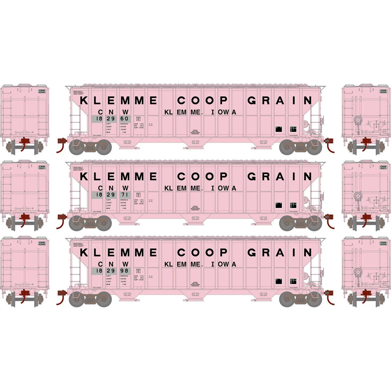 Athearn RTR 81585 - FMC 4700 Covered Hopper Klemme CO-OP 182960, 182971, 182998 (CNW Patched) - HO Scale 1 Athearn RTR 81585 - FMC 4700 Covered Hopper Klemme CO-OP 182960, 182971, 182998 (CNW Patched) - HO Scale