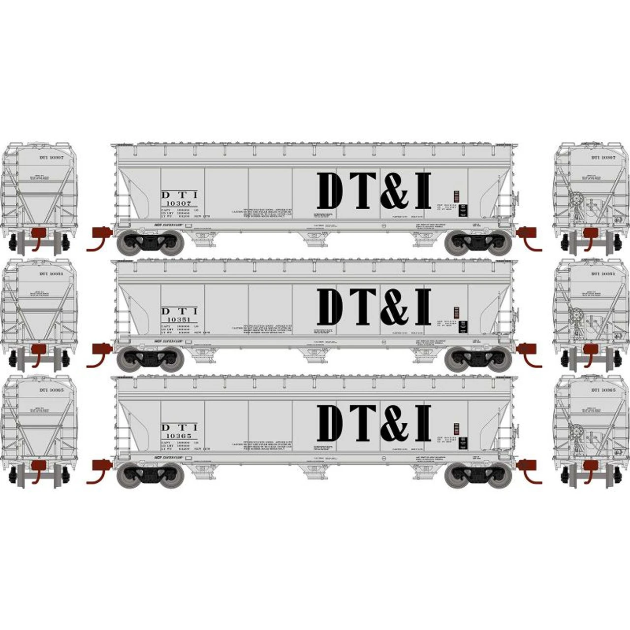 Athearn Genesis 15856 - ACF 4600 3-Bay Hopper Detroit, Toledo And Ironton (DTI) 10307, 10351, 10365 - HO Scale 1 Athearn Genesis 15856 - ACF 4600 3-Bay Hopper Detroit, Toledo And Ironton (DTI) 10307, 10351, 10365 - HO Scale