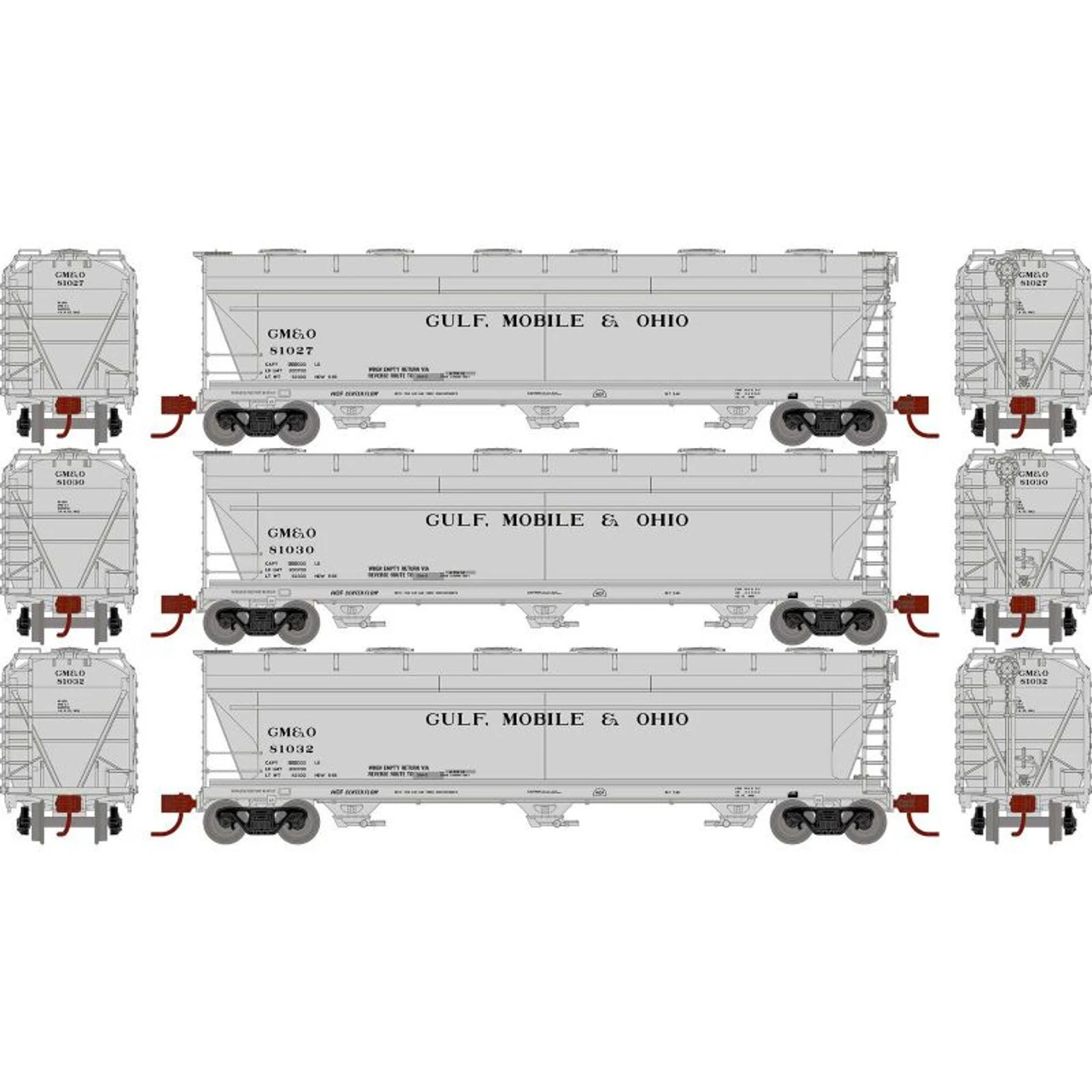 Athearn Genesis 15859 - ACF 4600 3-Bay Hopper Gulf Mobile And Ohio (GM&O) 81027, 81030, 81032 - HO Scale 1 Athearn Genesis 15859 - ACF 4600 3-Bay Hopper Gulf Mobile And Ohio (GM&O) 81027, 81030, 81032 - HO Scale