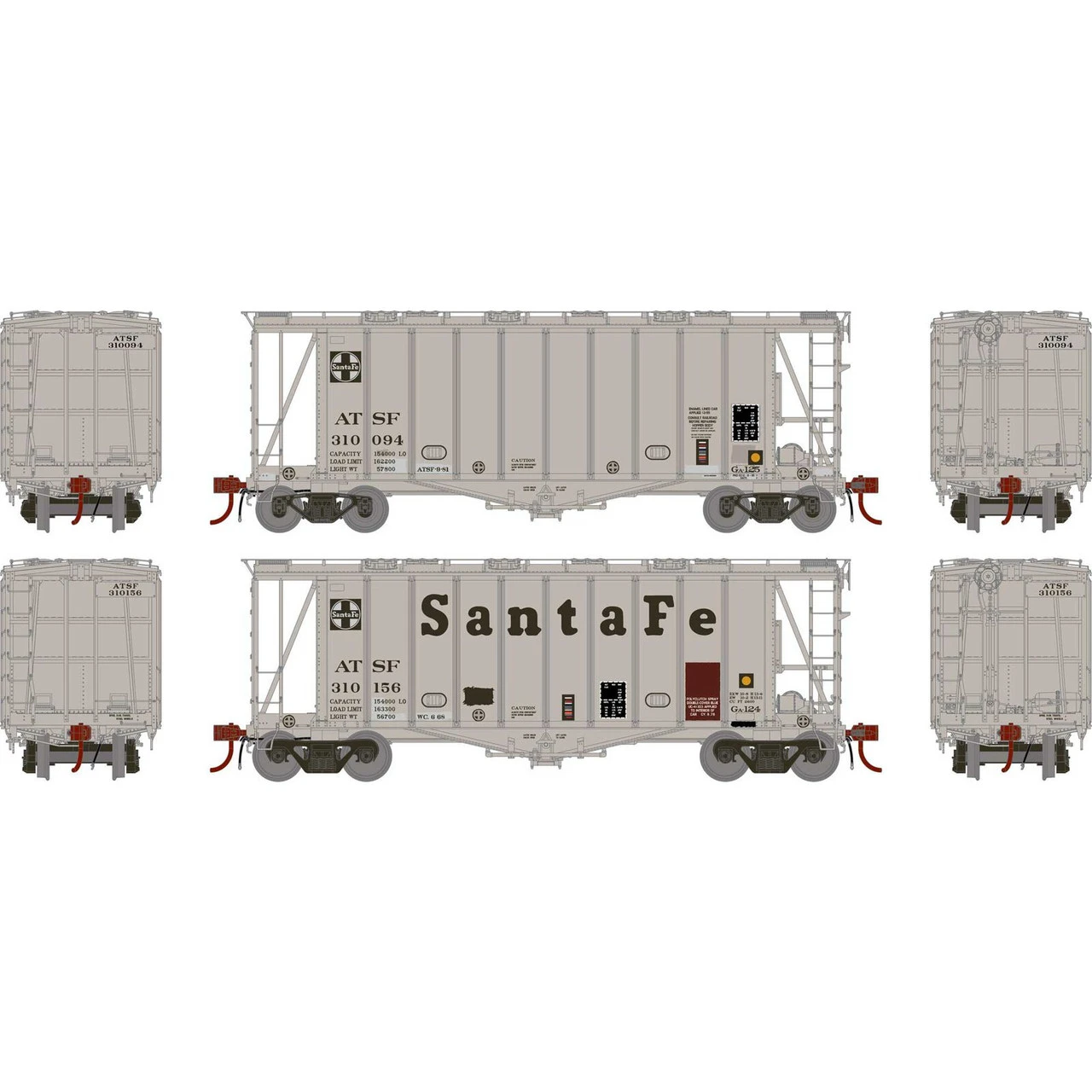 Athearn Genesis 87469 - GATC 2600 Airslide Hopper Atchison, Topeka And Santa Fe (ATSF) 310094, 310156 - HO Scale 1 Athearn Genesis 87469 - GATC 2600 Airslide Hopper Atchison, Topeka And Santa Fe (ATSF) 310094, 310156 - HO Scale