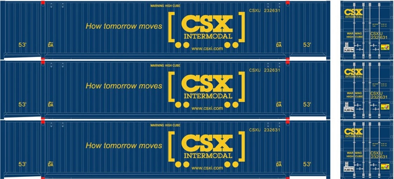 Atlas 20006659 - 53' JINDO Container (3) CSX (CSXU) - HO Scale 1 Atlas 20006659 - 53' JINDO Container (3) CSX (CSXU) - HO Scale