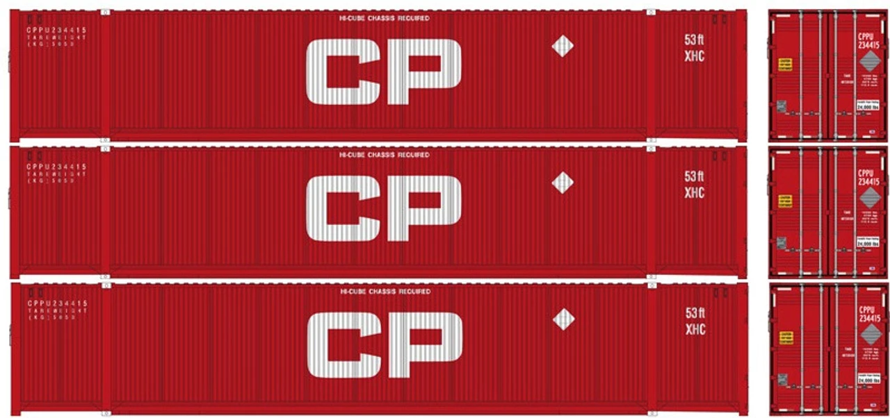 Atlas 20006676 - 53' CIMC Container (3) Canadian Pacific (CP) - HO Scale 1 Atlas 20006676 - 53' CIMC Container (3) Canadian Pacific (CP) - HO Scale