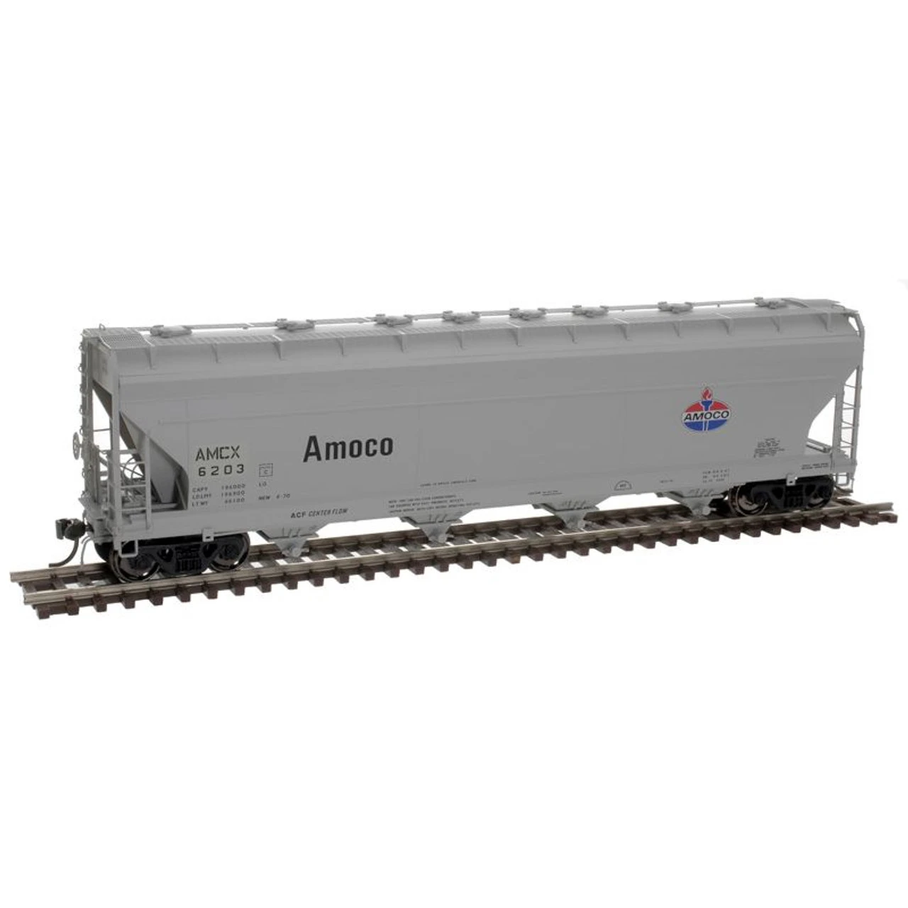 Atlas 20006904 - ACF 5250 Centerflow Covered Hopper Amoco Chemicals Corporation (AMCX) 6228 - HO Scale 1 Atlas 20006904 - ACF 5250 Centerflow Covered Hopper Amoco Chemicals Corporation (AMCX) 6228 - HO Scale