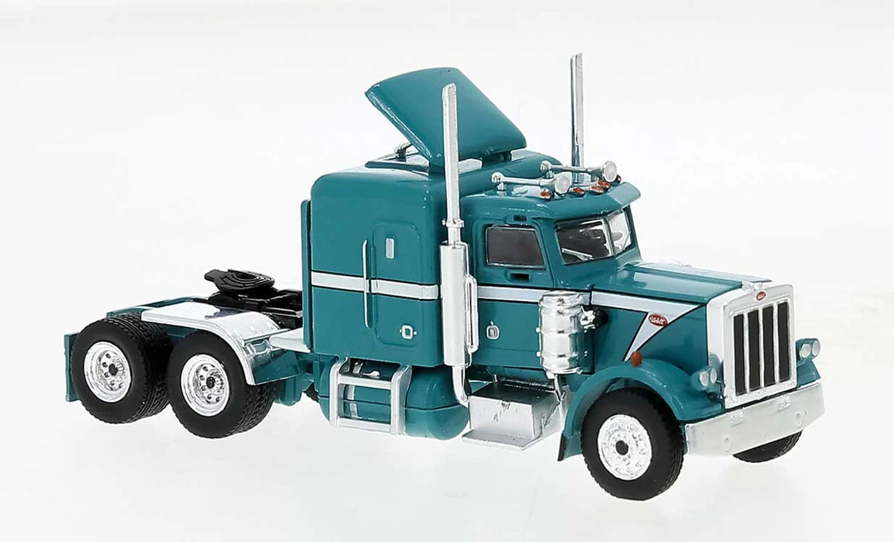 Brekina 85710 - 1973 Peterbilt 359 Sleeper-Cab Tractor - Assembled - Turquoise, White - HO Scale 1 Brekina 85710 - 1973 Peterbilt 359 Sleeper-Cab Tractor - Assembled - Turquoise, White - HO Scale