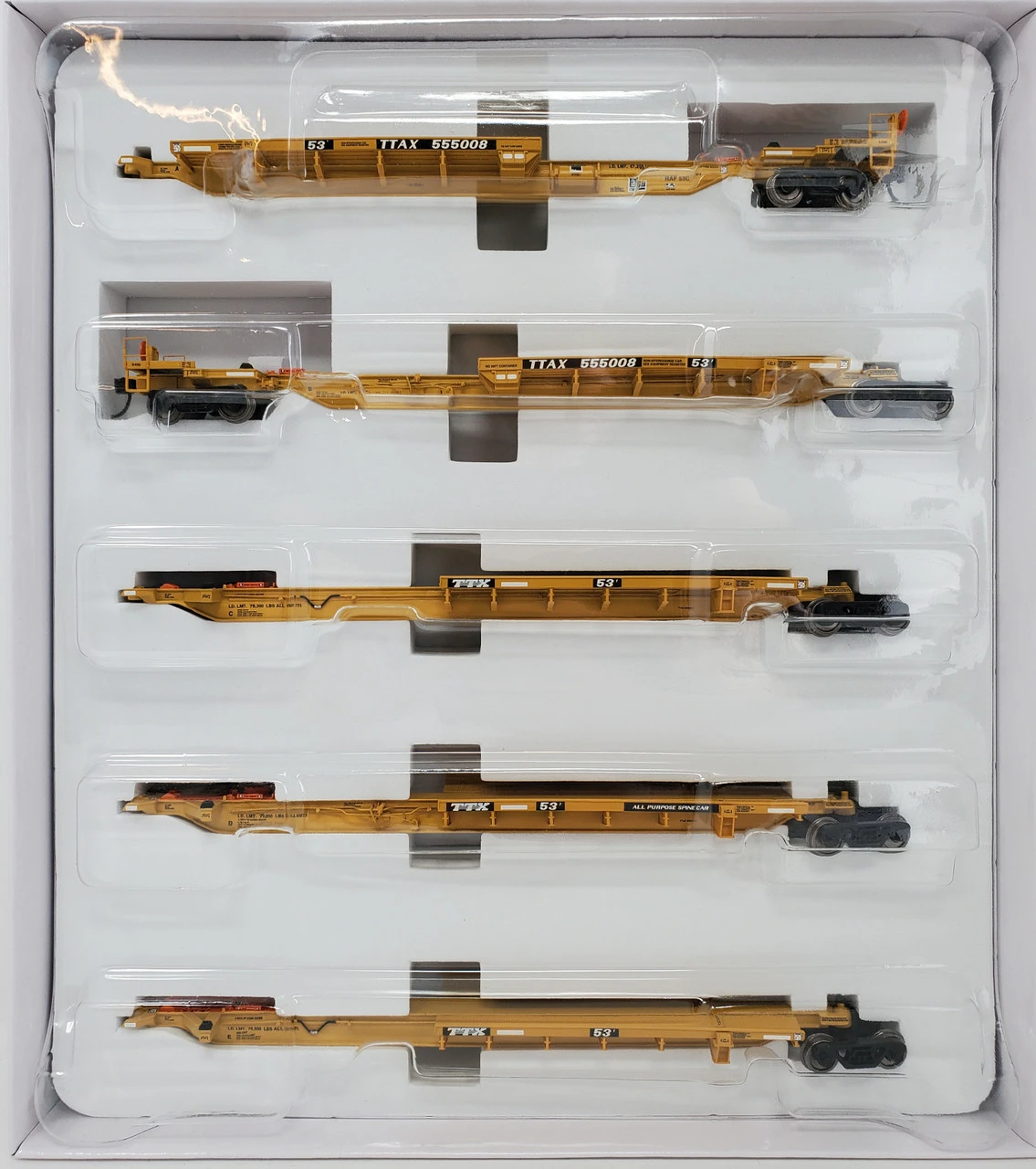 Bowser 42826 - Trinity 53' "RAF 53C" 5 Unit Spine Car TTAX 555030 - HO Scale 1 Bowser 42826 - Trinity 53' "RAF 53C" 5 Unit Spine Car TTAX 555030 - HO Scale