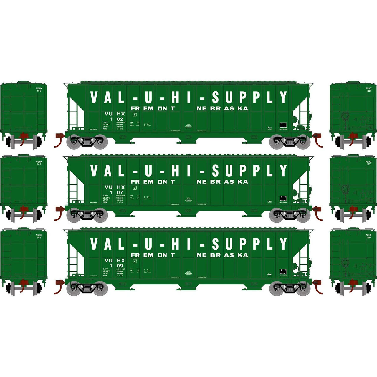 Athearn RTR 81591 - FMC 4700 Covered Hopper VUHX 102, 107, 109 - HO Scale 1 Athearn RTR 81591 - FMC 4700 Covered Hopper VUHX 102, 107, 109 - HO Scale