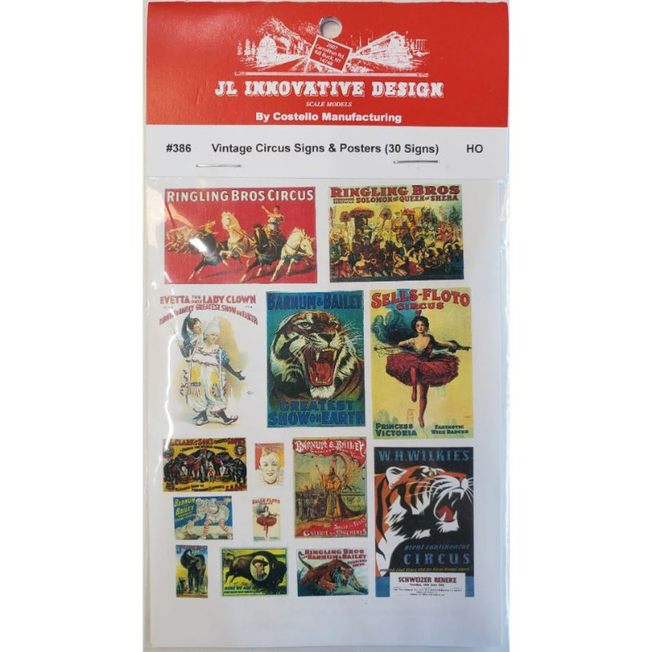 JL Innovative 386 - Vintage Circus Signs And Posters (30 Signs) - HO Scale 1 JL Innovative 386 - Vintage Circus Signs And Posters (30 Signs) - HO Scale