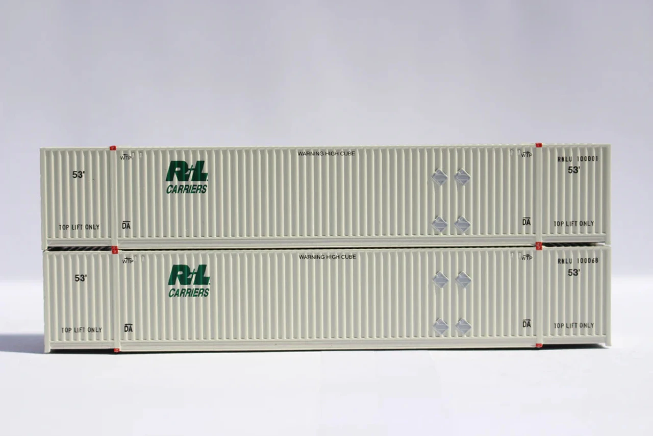 Jacksonville Terminal Co 537062 - 53' High Cube Container (2) (MAGNETIC CONNECTION) R+L Carriers - N Scale 1 Jacksonville Terminal Co 537062 - 53' High Cube Container (2) (MAGNETIC CONNECTION) R+L Carriers - N Scale