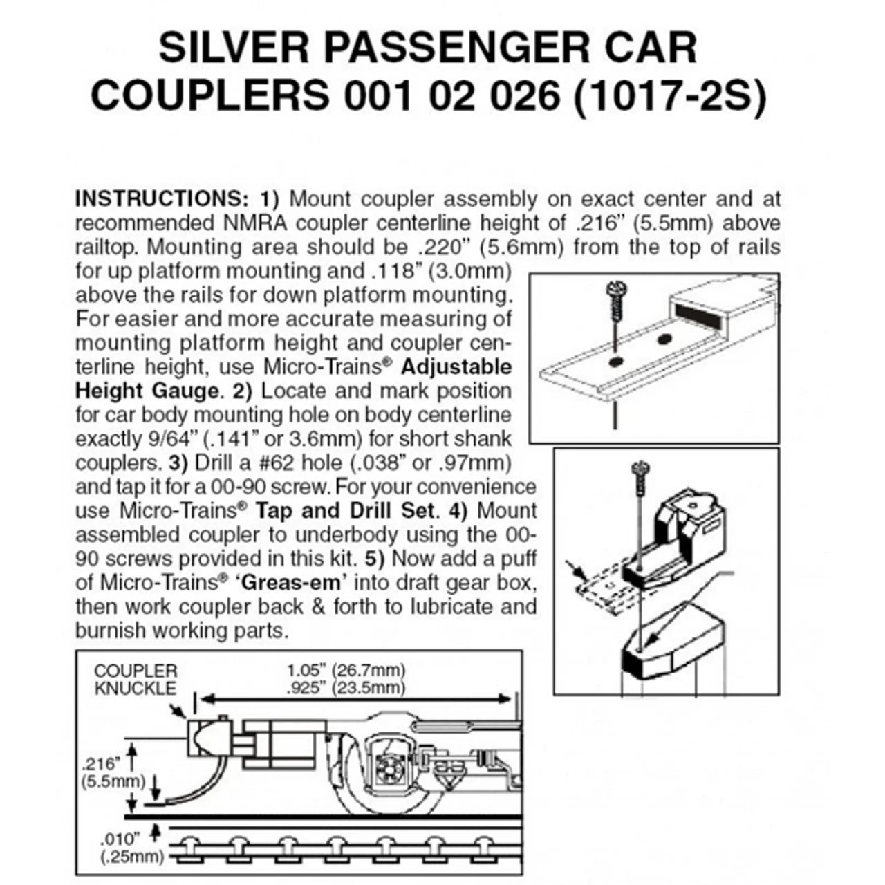 Micro-Trains 00102026 - Silver Passenger Car Couplers Assembled - 2 Pair 1 Micro-Trains 00102026 - Silver Passenger Car Couplers Assembled - 2 Pair