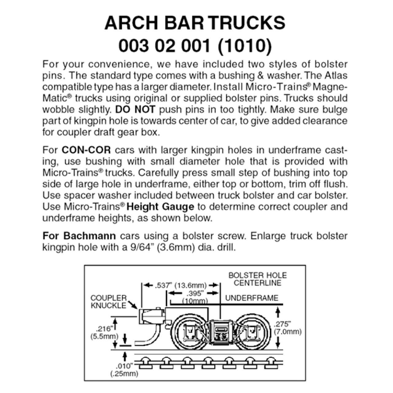 Micro-Trains 00302001 - Arch Bar Trucks With Short Extension Couplers (1010) 1 Pair 1 Micro-Trains 00302001 - Arch Bar Trucks With Short Extension Couplers (1010) 1 Pair