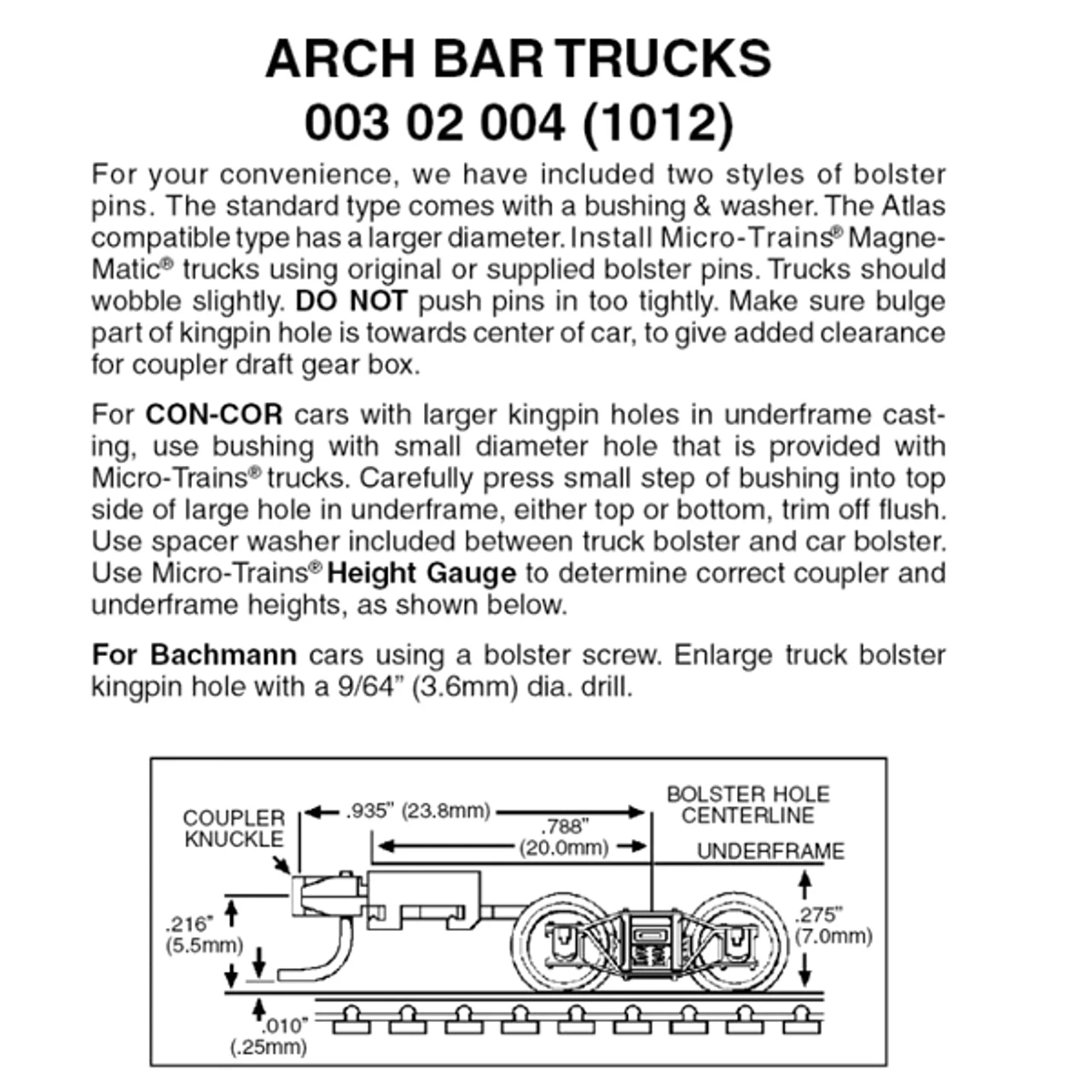 Micro-Trains 00302004 - Arch Bar Trucks With Long Extension Couplers (1012) 1 Pair 1 Micro-Trains 00302004 - Arch Bar Trucks With Long Extension Couplers (1012) 1 Pair
