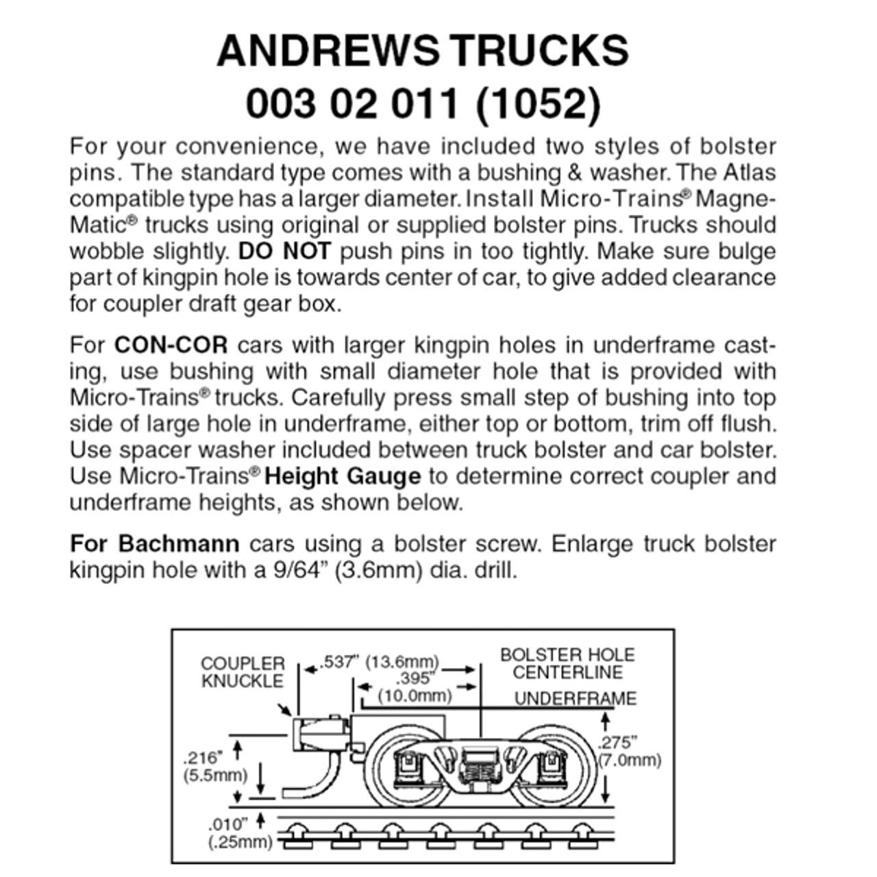 Micro-Trains 00325011 - Andrews Trucks With Short Extension Couplers - Brown (1052-10-B) 10 Pair 1 Micro-Trains 00325011 - Andrews Trucks With Short Extension Couplers - Brown (1052-10-B) 10 Pair