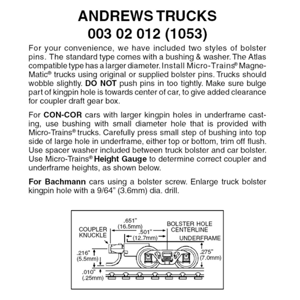 Micro-Trains 00302012 - Andrews Trucks With Medium Extension Couplers (1053) 1 Pair 1 Micro-Trains 00302012 - Andrews Trucks With Medium Extension Couplers (1053) 1 Pair