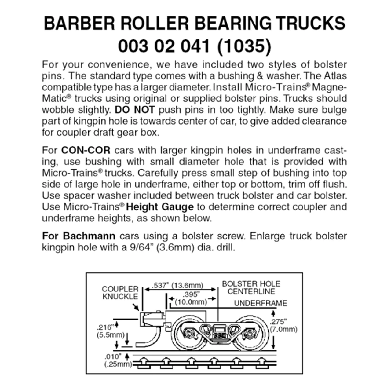 Micro-Trains 00302041 - Barber Roller Bearing Trucks With Short Extension Couplers (1035) 1 Pair 1 Micro-Trains 00302041 - Barber Roller Bearing Trucks With Short Extension Couplers (1035) 1 Pair