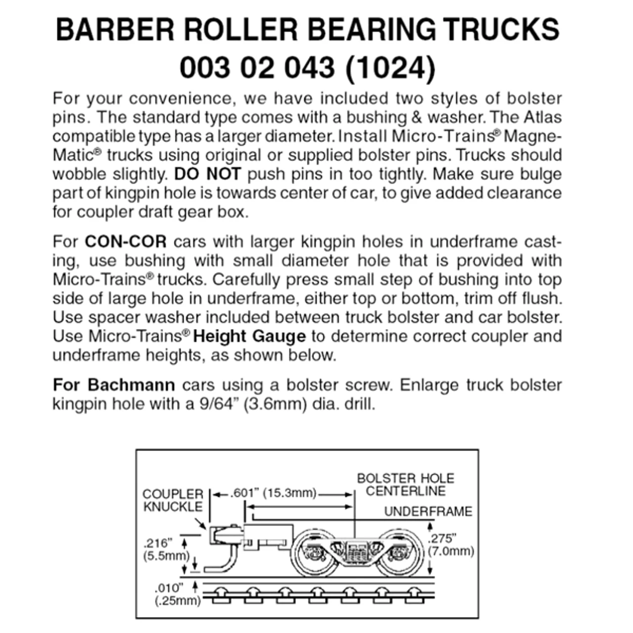 Micro-Trains 00302043 - Barber Roller Bearing Trucks With Medium(+) Extension Couplers (1024) 1 Pair 1 Micro-Trains 00302043 - Barber Roller Bearing Trucks With Medium(+) Extension Couplers (1024) 1 Pair