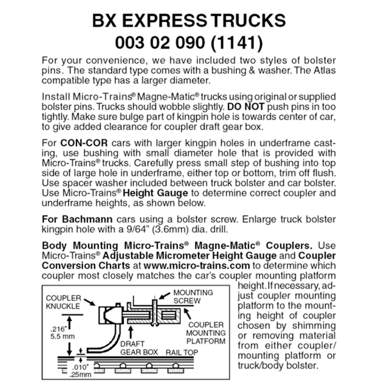Micro-Trains 00302090 - BX Express Trucks Without Couplers (1141) 1 Pair 1 Micro-Trains 00302090 - BX Express Trucks Without Couplers (1141) 1 Pair
