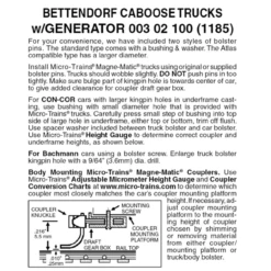 Micro-Trains 00302100 - Swing Motion Caboose Truck W/ Generator, No Couplers (1185) 1 Pair