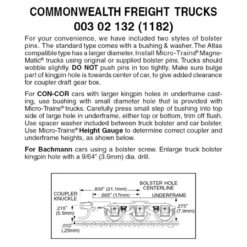 Micro-Trains 00302132 - 6-wheel Commonwealth Freight Trucks With Medium Extension Couplers(1182) 1 Pair