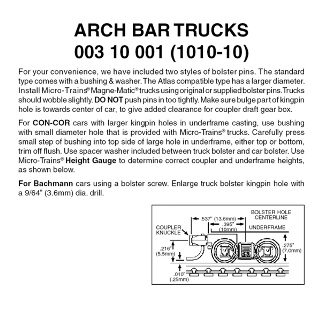 Micro-Trains 00310001 - Arch Bar Trucks With Short Extension Couplers (1010-10) 10 Pair 1 Micro-Trains 00310001 - Arch Bar Trucks With Short Extension Couplers (1010-10) 10 Pair