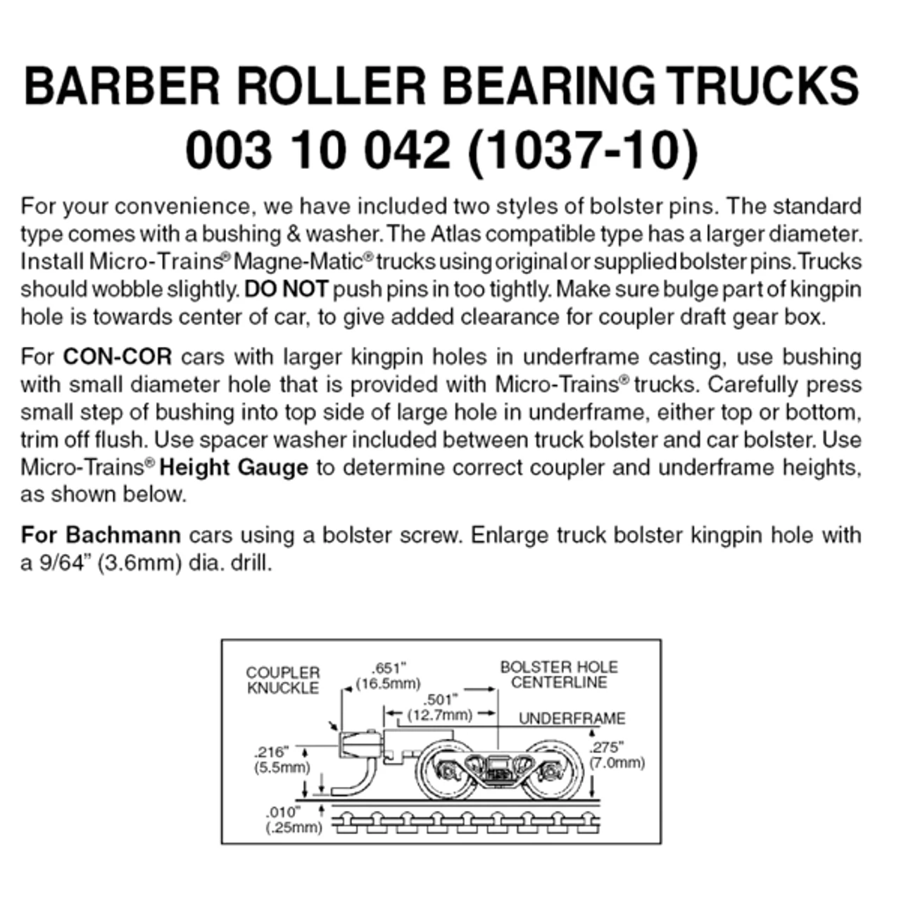 Micro-Trains 00310042 - Barber Roller Bearing Trucks With Medium Extension Couplers (1037-10) 10 Pair 1 Micro-Trains 00310042 - Barber Roller Bearing Trucks With Medium Extension Couplers (1037-10) 10 Pair