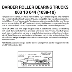 Micro-Trains 00310044 - Barber Roller Bearing Trucks With Long Extension Couplers (1038-10) 10 Pair