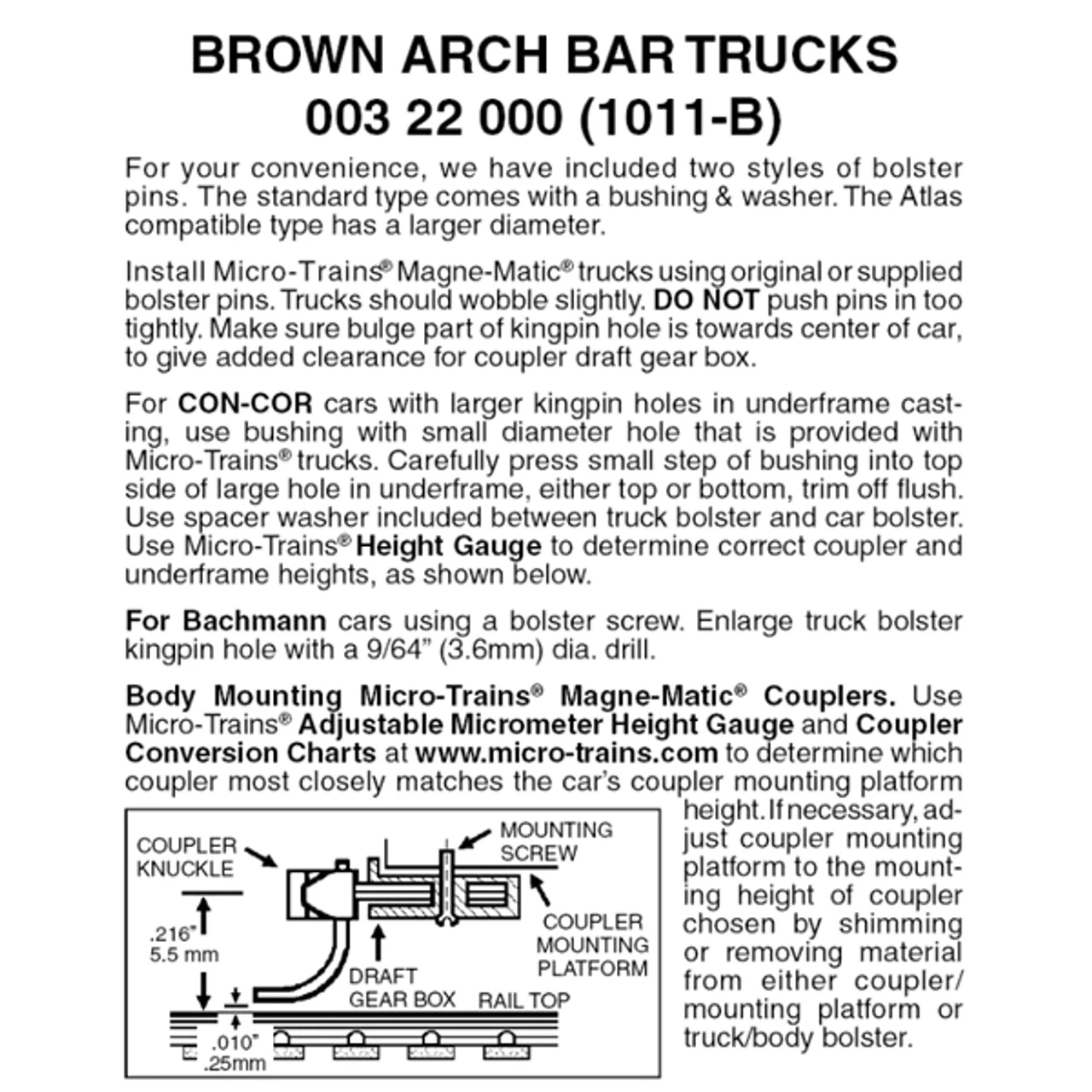 Micro-Trains 00322000 - Arch Bar Trucks Without Couplers - Brown (1011-B) 1 Pair 1 Micro-Trains 00322000 - Arch Bar Trucks Without Couplers - Brown (1011-B) 1 Pair