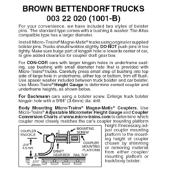 Micro-Trains 00322020 - Bettendorf Trucks Without Couplers - Brown (1001-B) 1 Pair