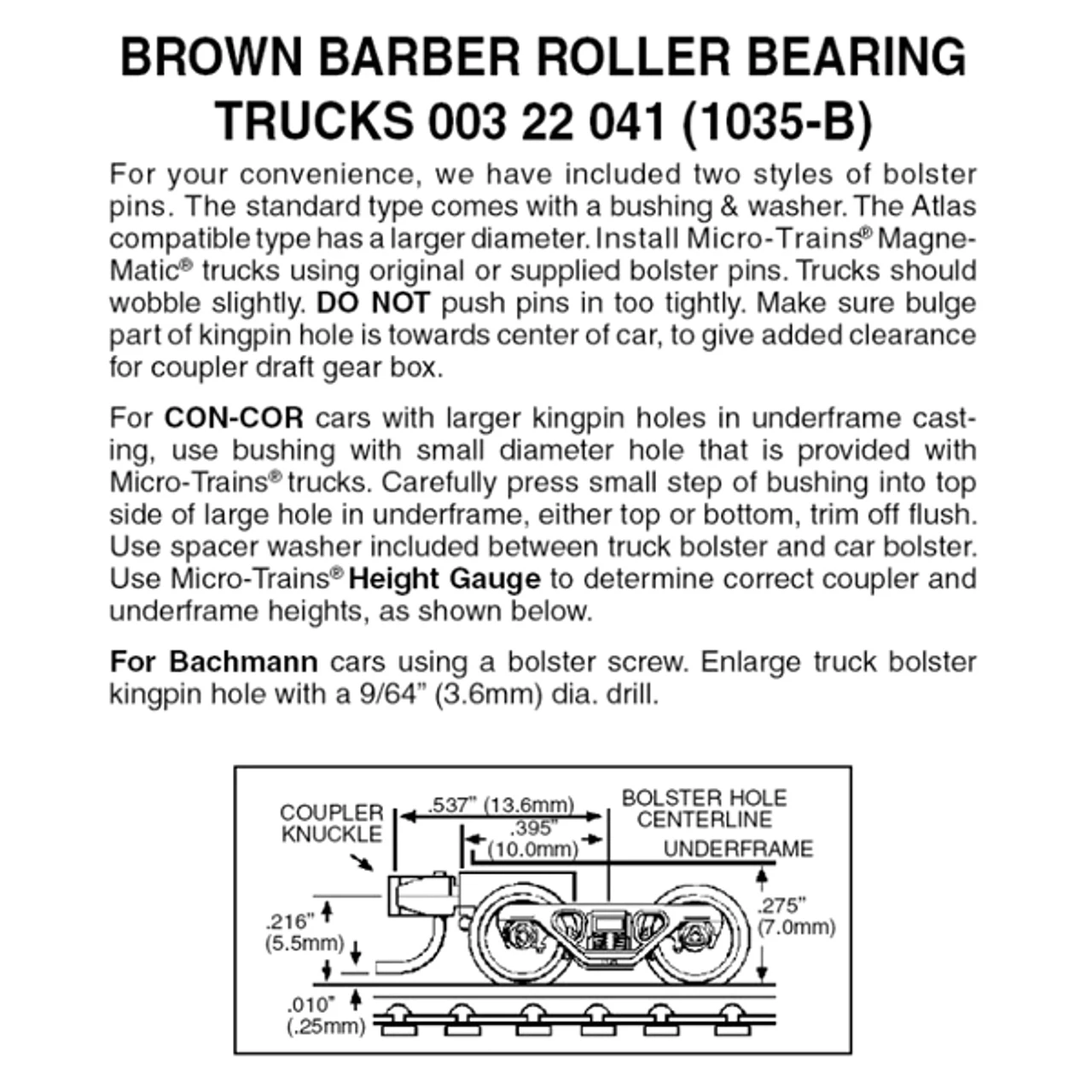 Micro-Trains 00322041 - Barber Roller Bearing Trucks With Short Extension Couplers - Brown (1035-B) 1 Pair 1 Micro-Trains 00322041 - Barber Roller Bearing Trucks With Short Extension Couplers - Brown (1035-B) 1 Pair