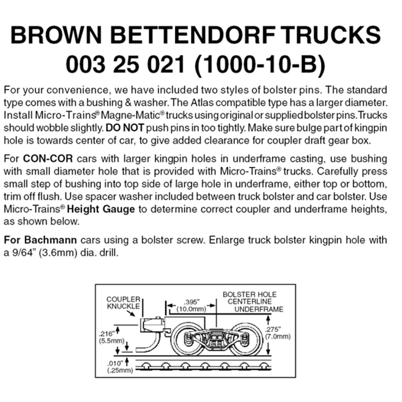 Micro-Trains 00325021 - Bettendorf Trucks With Short Extension Couplers - Brown (1000-10-B) 10 Pair 1 Micro-Trains 00325021 - Bettendorf Trucks With Short Extension Couplers - Brown (1000-10-B) 10 Pair