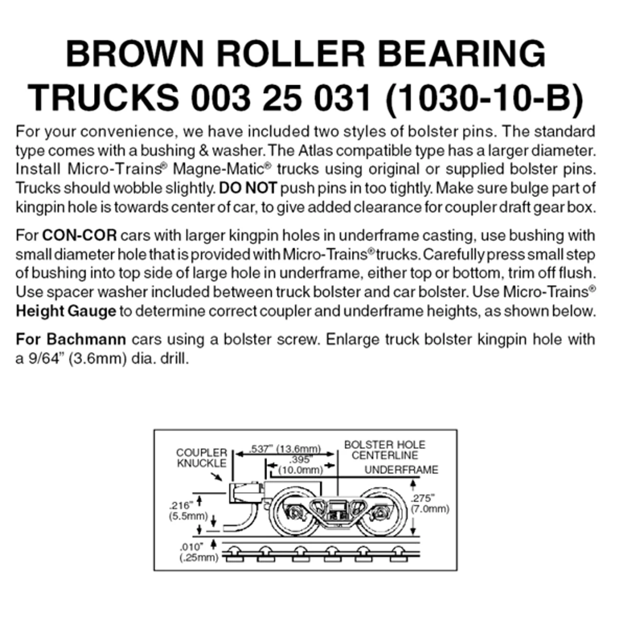Micro-Trains 00325031 - Roller Bearing Trucks With Short Extension Couplers - Brown (1030-10-B) 10 Pair 1 Micro-Trains 00325031 - Roller Bearing Trucks With Short Extension Couplers - Brown (1030-10-B) 10 Pair