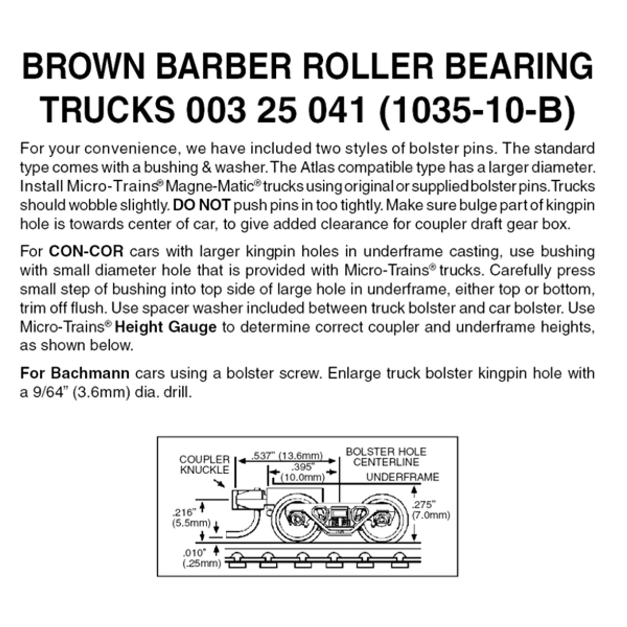 Micro-Trains 00325041 - Barber Roller Bearing Trucks With Short Extension Couplers - Brown (1035-10-B) 10 Pair 1 Micro-Trains 00325041 - Barber Roller Bearing Trucks With Short Extension Couplers - Brown (1035-10-B) 10 Pair