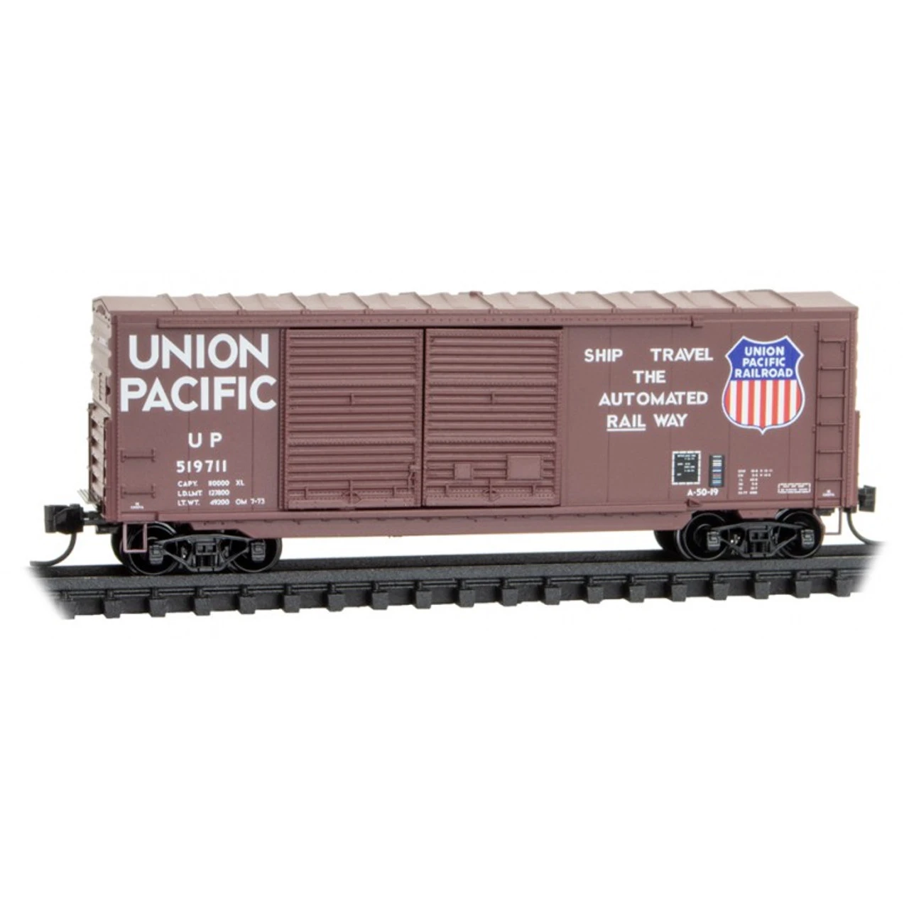 Micro-Trains Line 06800552 - 40' Double Door Boxcar W/o Roofwalk Union Pacific (UP) 519711 - N Scale 1 Micro-Trains Line 06800552 - 40' Double Door Boxcar W/o Roofwalk Union Pacific (UP) 519711 - N Scale