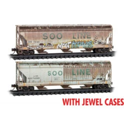 Micro-Trains Line 98305047 - Soo Line 3-bay Covered Hopper 2-pack (Weathered, Jewel Cases) Soo Line (SOO) 74181, 74289 - N Scale