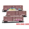 Micro-Trains Line 98305048 - Burlington Northern Santa Fe 50' Plug Door Box Car 3-pack (Weathered, Jewel Cases) BNSF 714028, 714235, 714243 - N Scale
