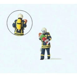 Preiser 28251 - Modern Firefighter Saving Child Individual Figure -- Blue Uniform - HO Scale