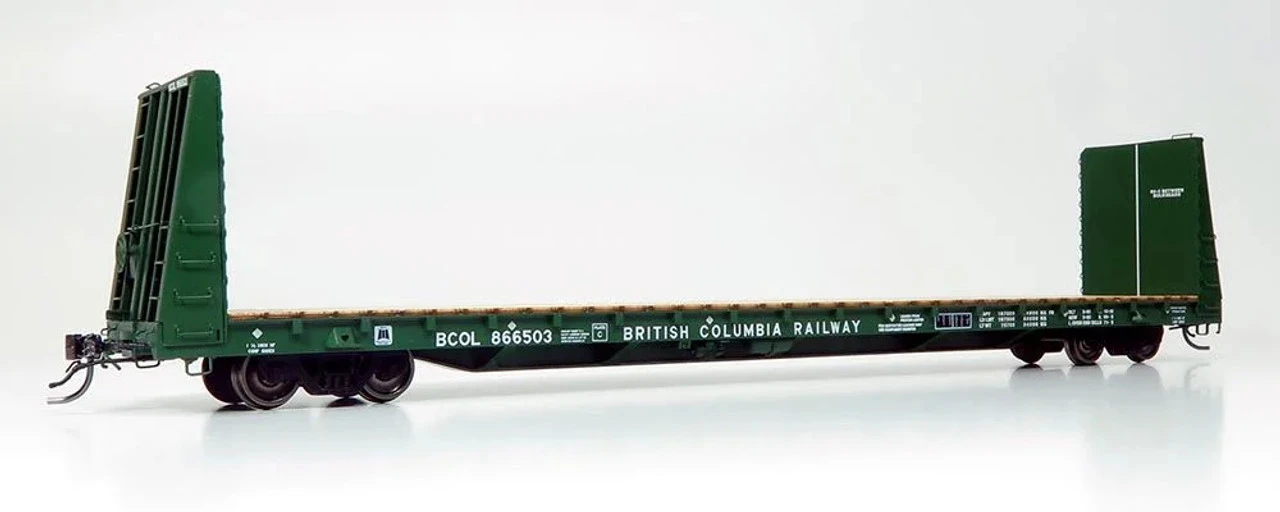 Rapido 147005A - Marine Industries 66' Bulkhead Flatcar British Columbia Railway (BCOL) 866568 - HO Scale 1 Rapido 147005A - Marine Industries 66' Bulkhead Flatcar British Columbia Railway (BCOL) 866568 - HO Scale