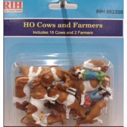 Rock Island Hobby 062300 - Cows And Farmers - Painted (16 Cows, 2 Farmers) - HO Scale