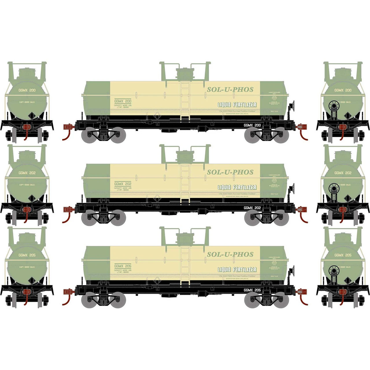 Athearn Roundhouse 73003 - Chemical Tank Car Sol-U-Phos (GGMX) 200, 202, 205 - HO Scale 1 Athearn Roundhouse 73003 - Chemical Tank Car Sol-U-Phos (GGMX) 200, 202, 205 - HO Scale