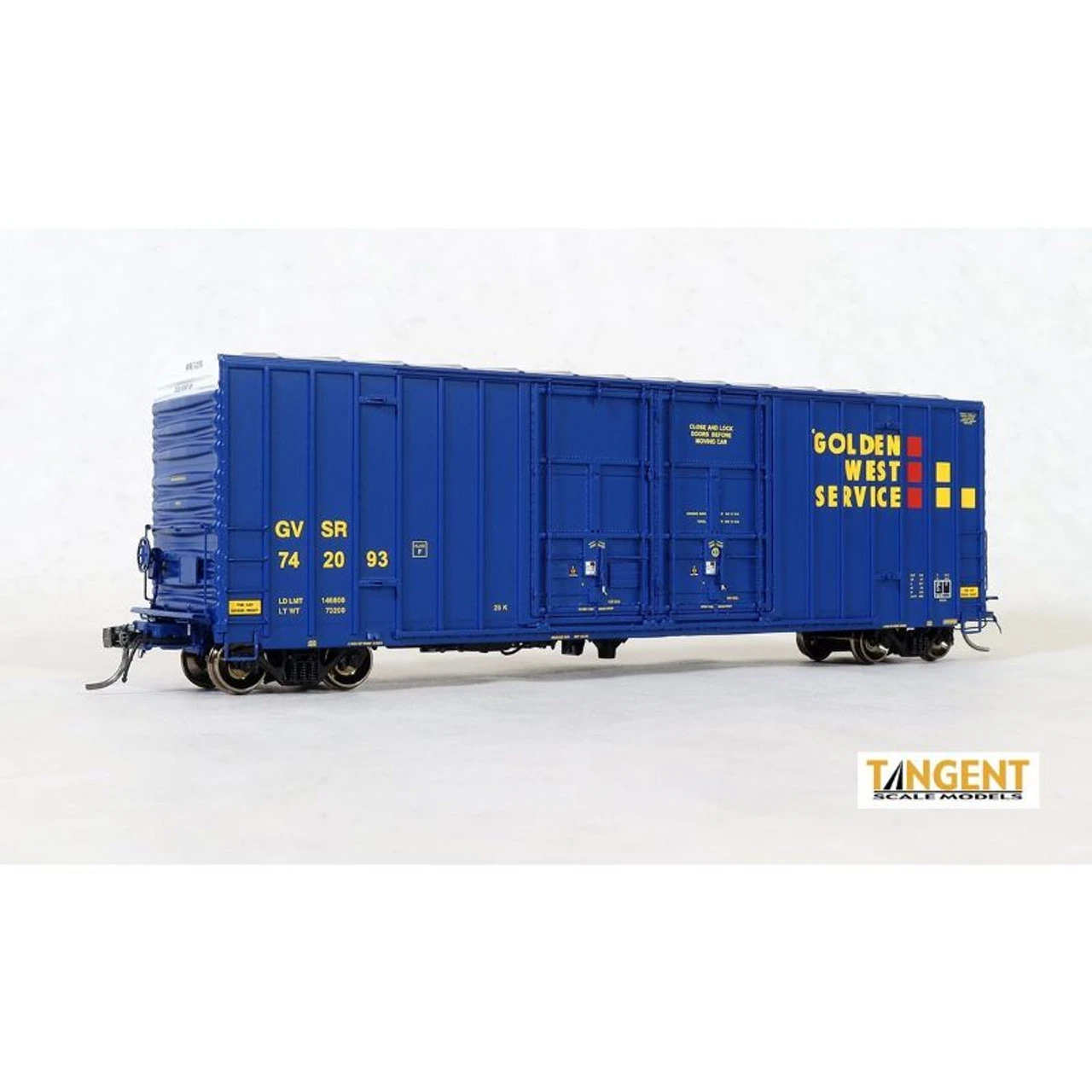 Tangent Scale Models 29013-08 - GVSR “B-70-43 Repaint 1996+” Gunderson 6089 50′ High Cube Boxcar Golden West Service (GVSR) 742068 - HO Scale 1 Tangent Scale Models 29013-08 - GVSR “B-70-43 Repaint 1996+” Gunderson 6089 50′ High Cube Boxcar Golden West Service (GVSR) 742068 - HO Scale