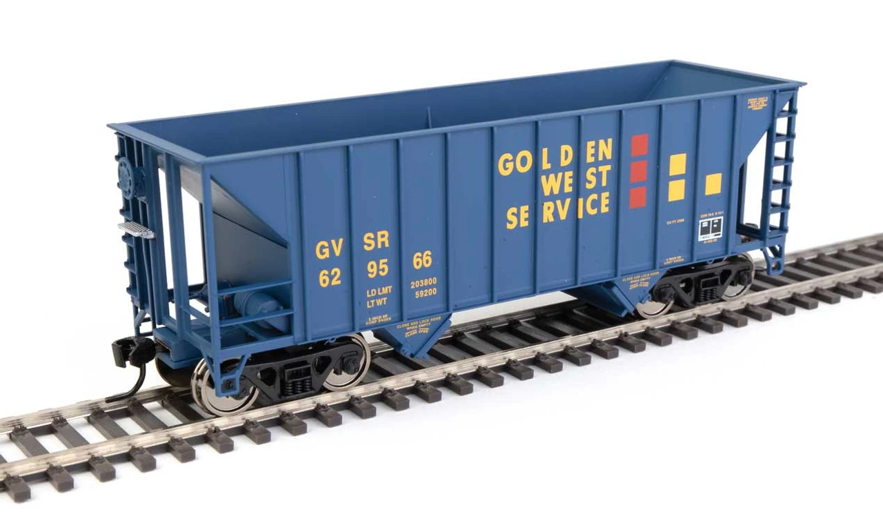 Walthers Mainline 910-56604 - 34' 100-Ton 2-Bay Hopper Golden West Service (GVSR) 629566 - HO Scale 1 Walthers Mainline 910-56604 - 34' 100-Ton 2-Bay Hopper Golden West Service (GVSR) 629566 - HO Scale